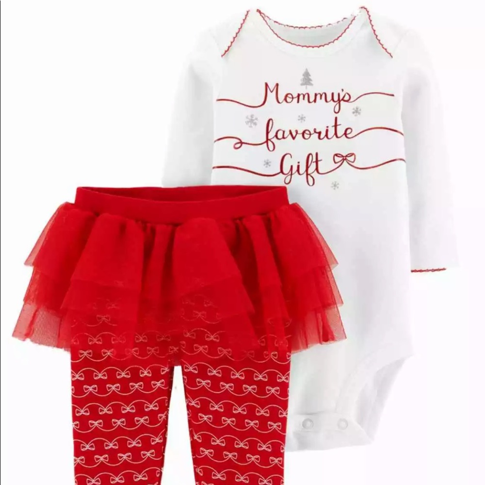 Christmas outfit - Mommy’s favorite gift long shirt with red tutu pants